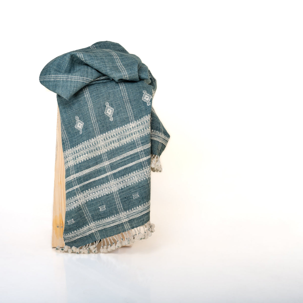 Topaz teal blue handwoven Indian wool throw blanket – view 13