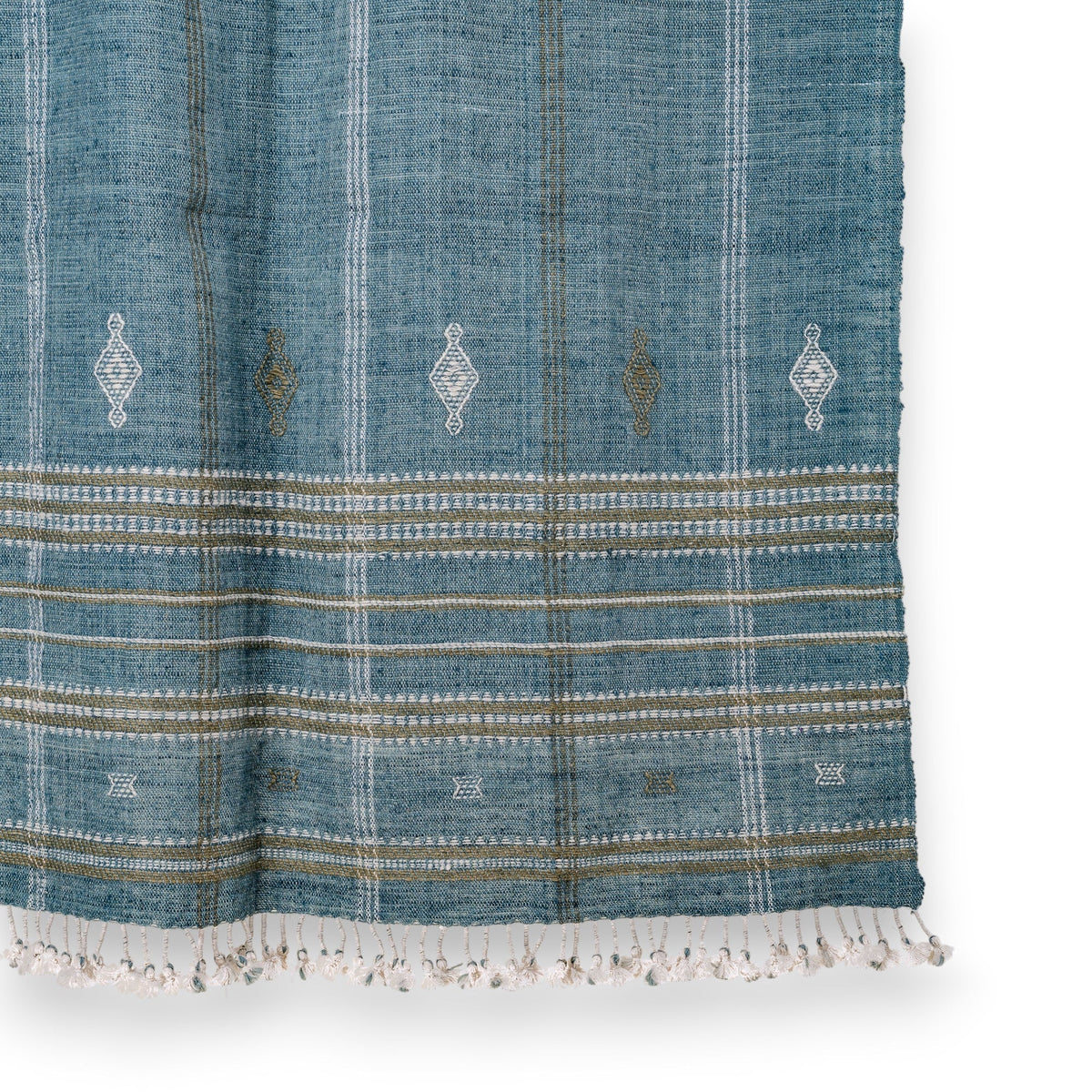 Lapis teal blue handwoven Indian wool throw blanket – view 3