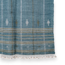 Lapis teal blue handwoven Indian wool throw blanket – view 3