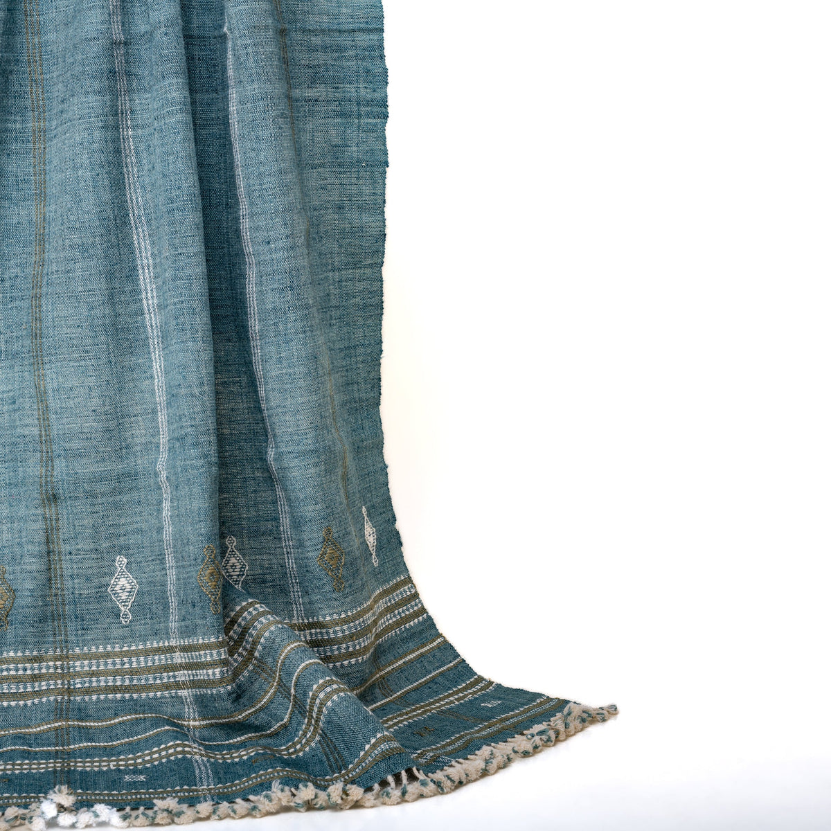 Lapis teal blue handwoven Indian wool throw blanket – view 11