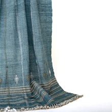 Lapis teal blue handwoven Indian wool throw blanket – view 11