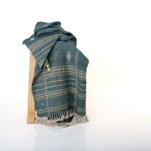 Lapis teal blue handwoven Indian wool throw blanket – view 12