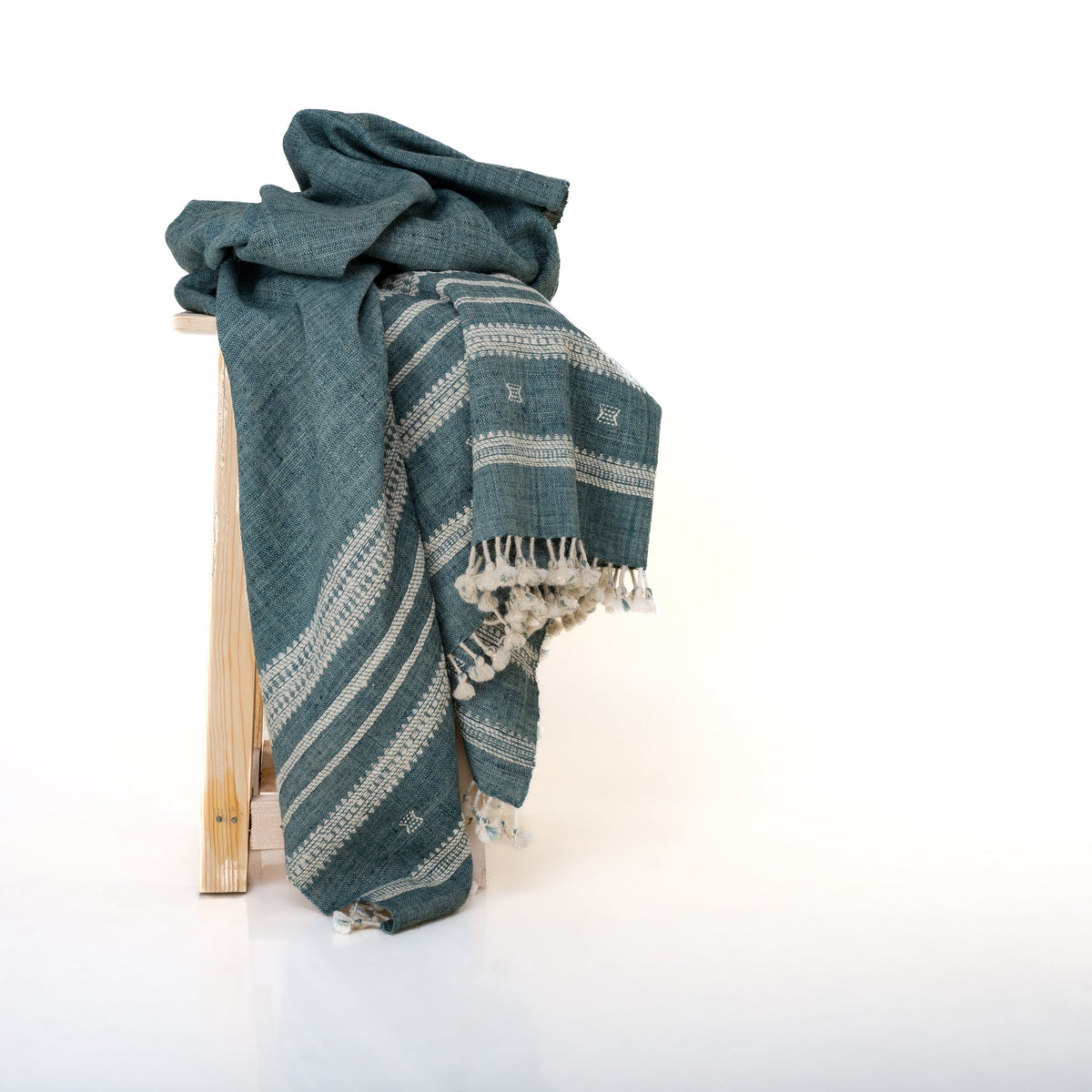 Neelam vibrant teal handwoven Indian wool throw blanket – view 12