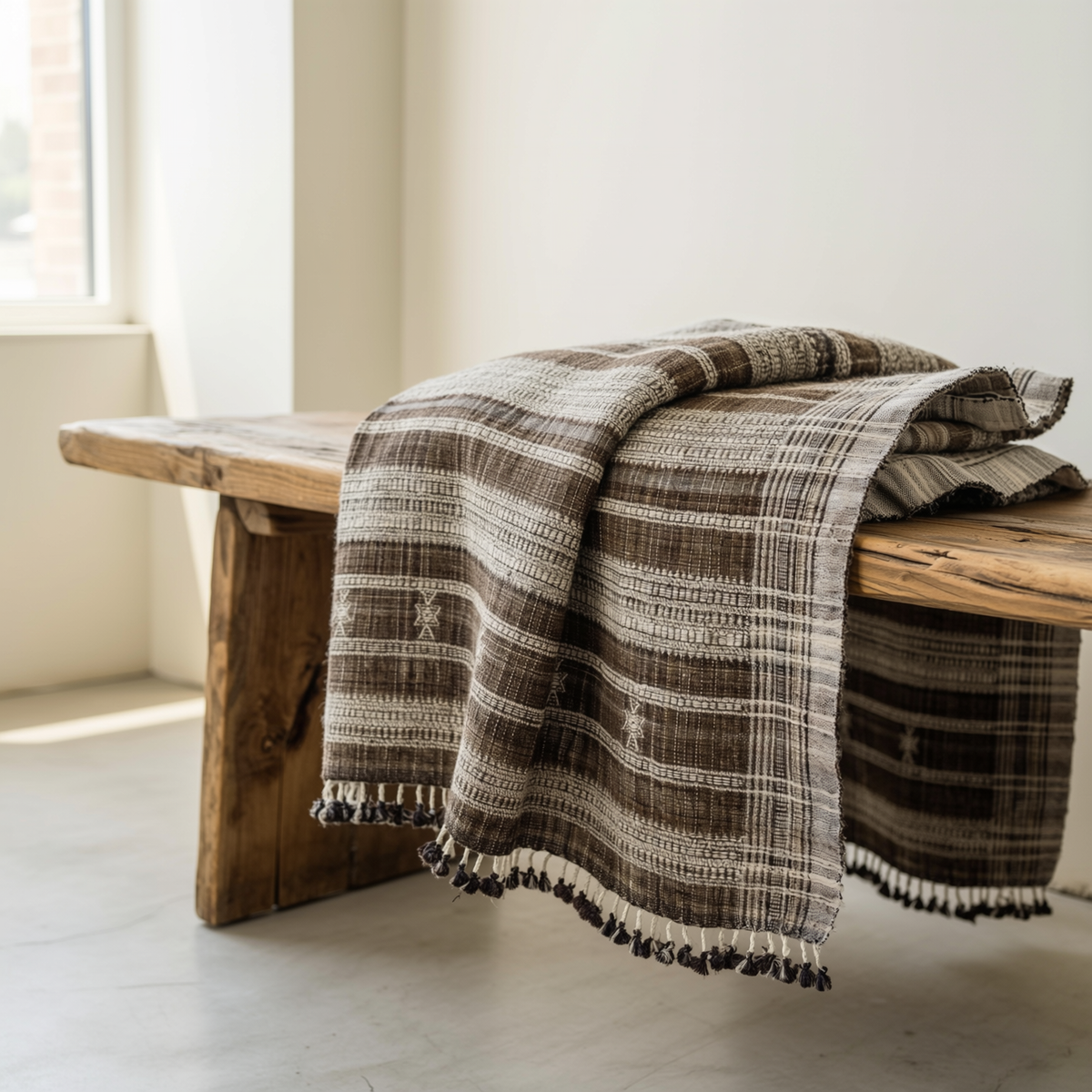 Sphene brown handwoven Indian wool throw blanket