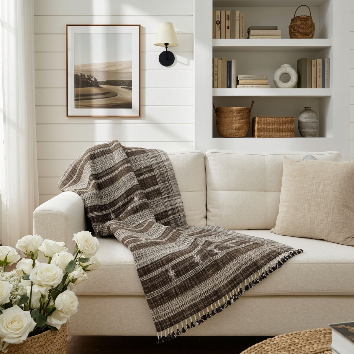 Sphene brown handwoven Indian wool throw blanket – view 7