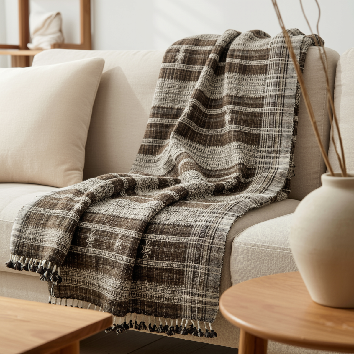 Sphene brown handwoven Indian wool throw blanket – view 8