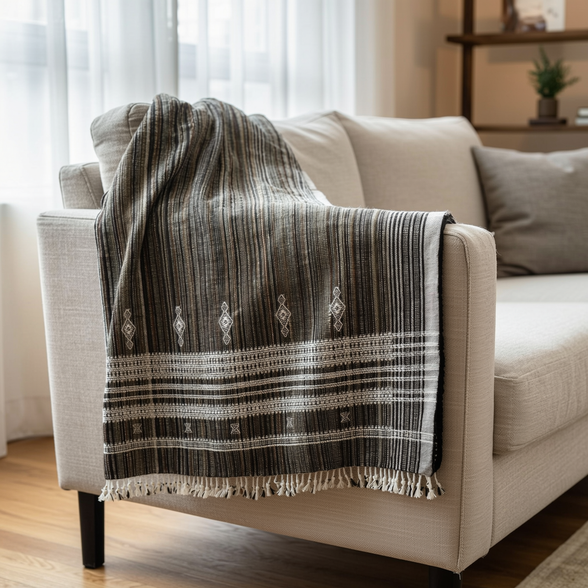 Spinel brown handwoven Indian wool throw blanket – view 3