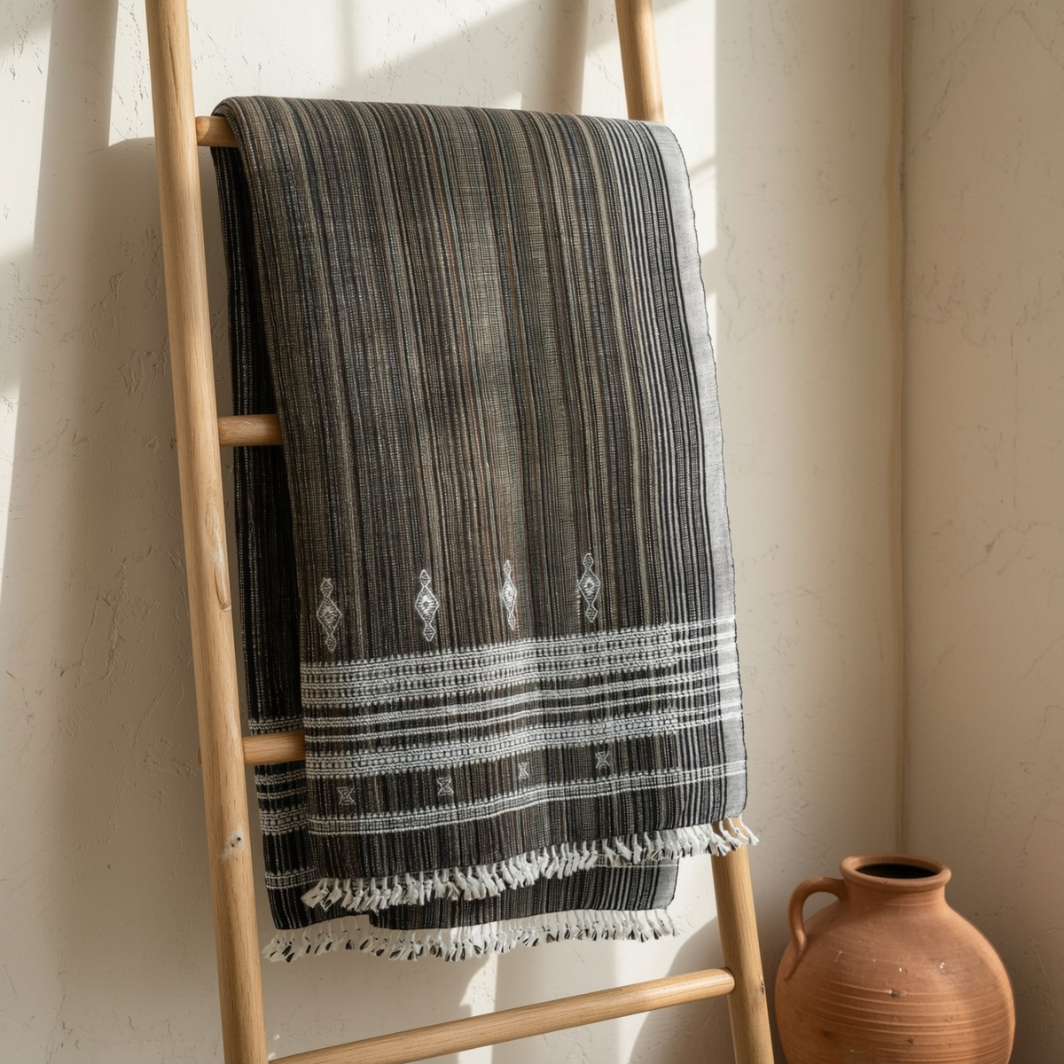 Spinel brown handwoven Indian wool throw blanket – view 10