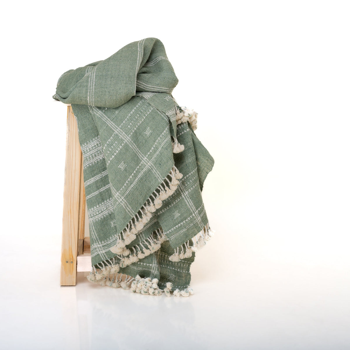 Emerald soft green handwoven Indian wool throw blanket – view 10