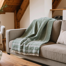 Emerald soft green handwoven Indian wool throw blanket – view 12