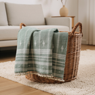Emerald soft green handwoven Indian wool throw blanket – view 7