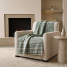 Emerald soft green handwoven Indian wool throw blanket – view 15