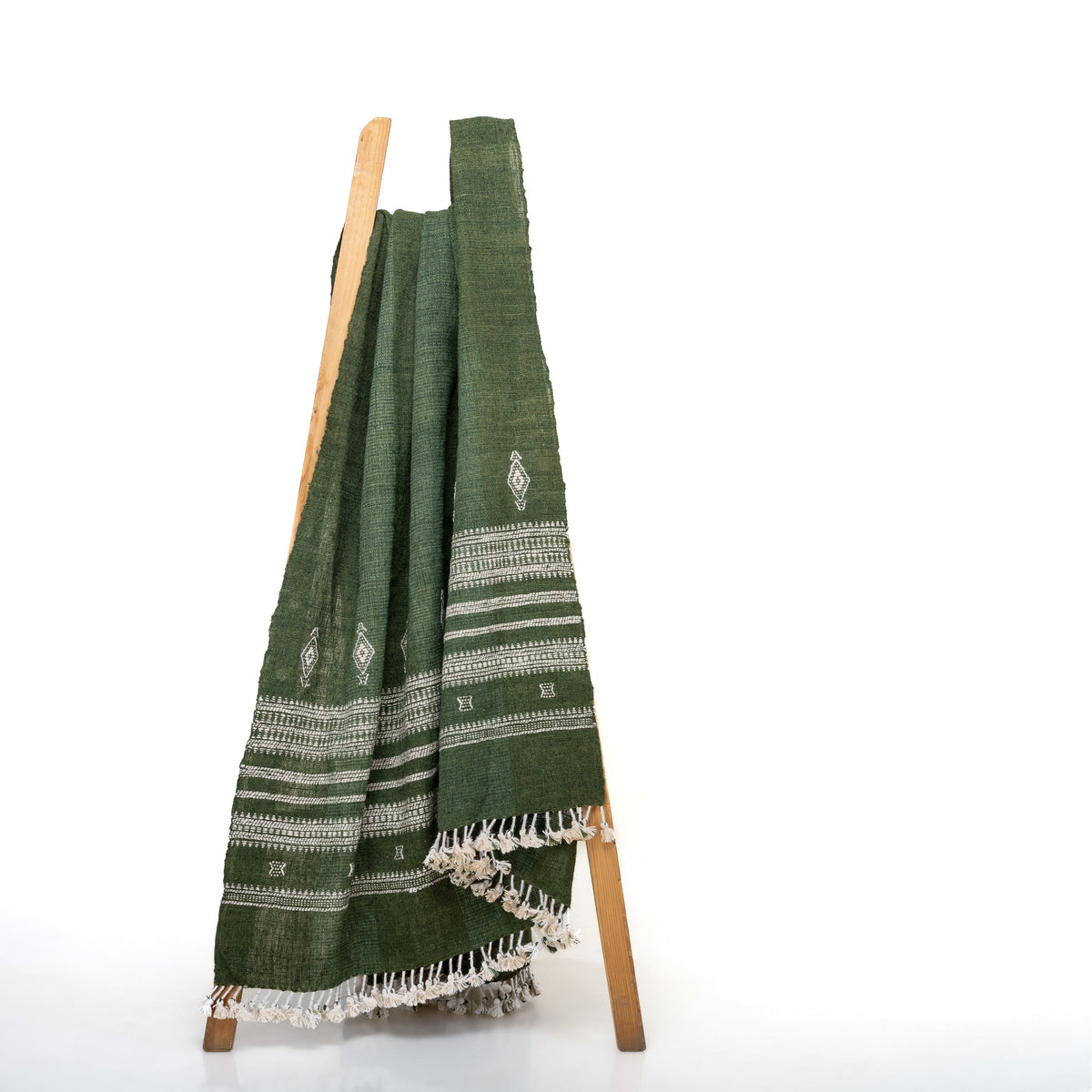 Erica forest green handwoven Indian wool throw blanket – view 11