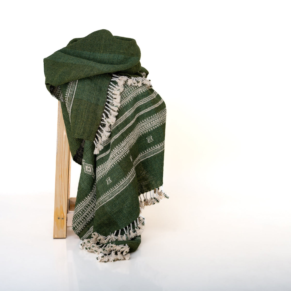 Erica forest green handwoven Indian wool throw blanket – view 12