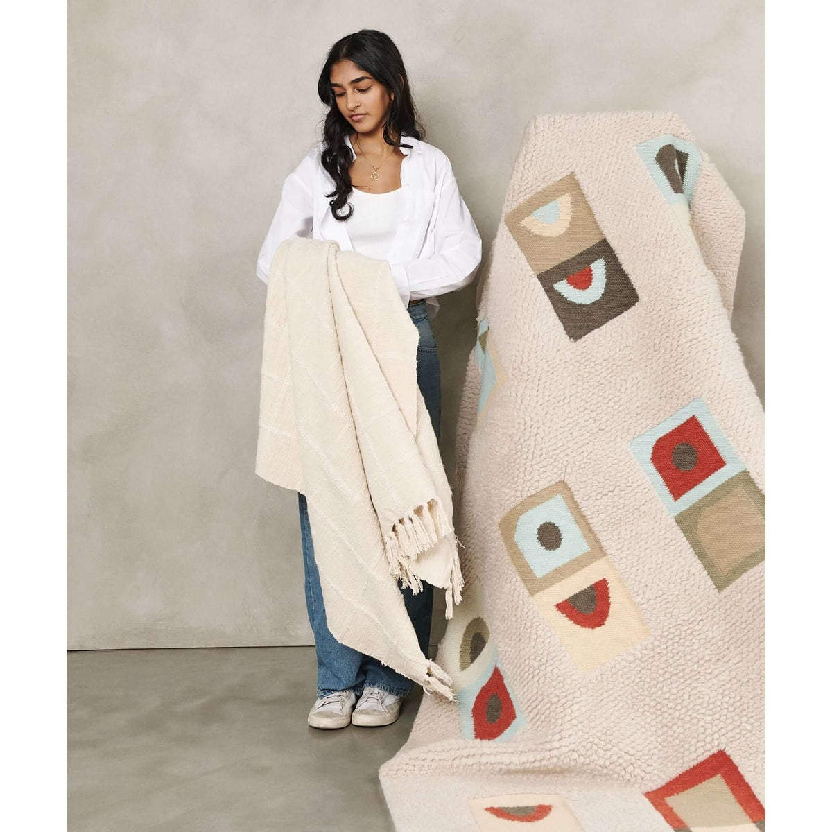 Sea Shell white textured checks handloom cotton throw – One Affirmation