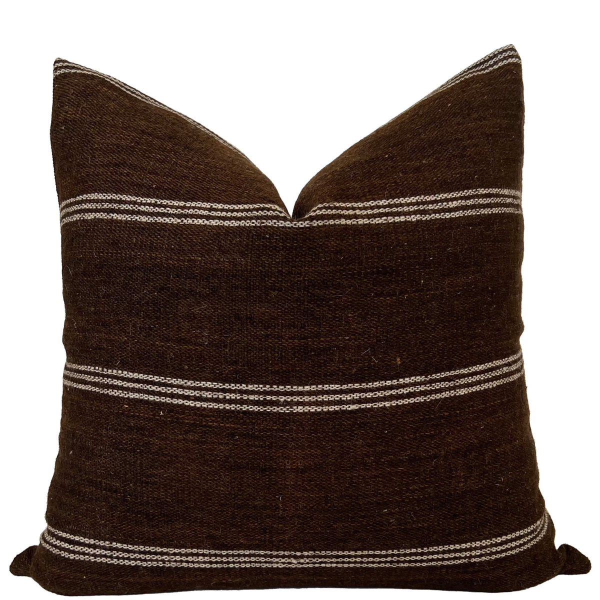 Indian Wool Pillow Cover with Brown and Cream Stripes