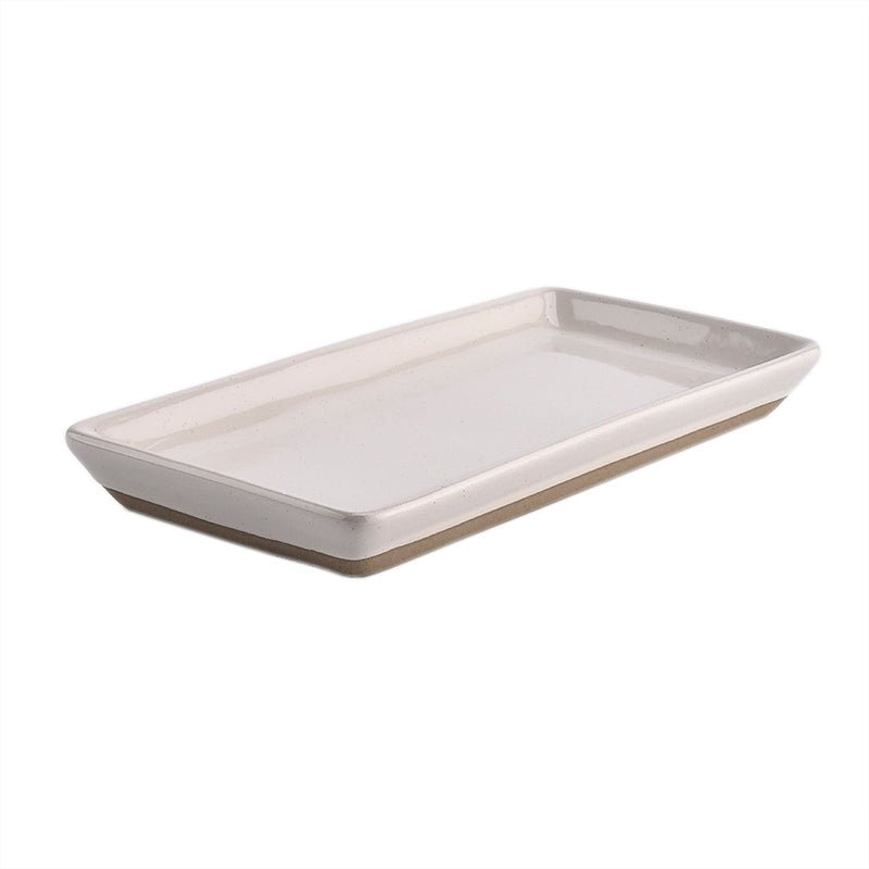 Cream stoneware tray with rustic speckles
