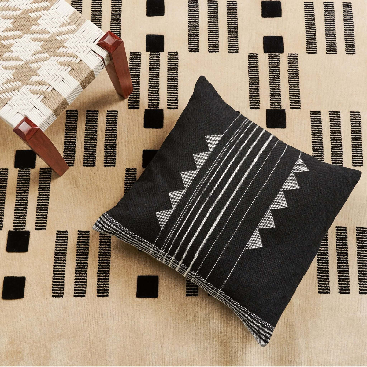 Kora Black large handloom artisanal pillow cover, 24x24 – One Affirmation