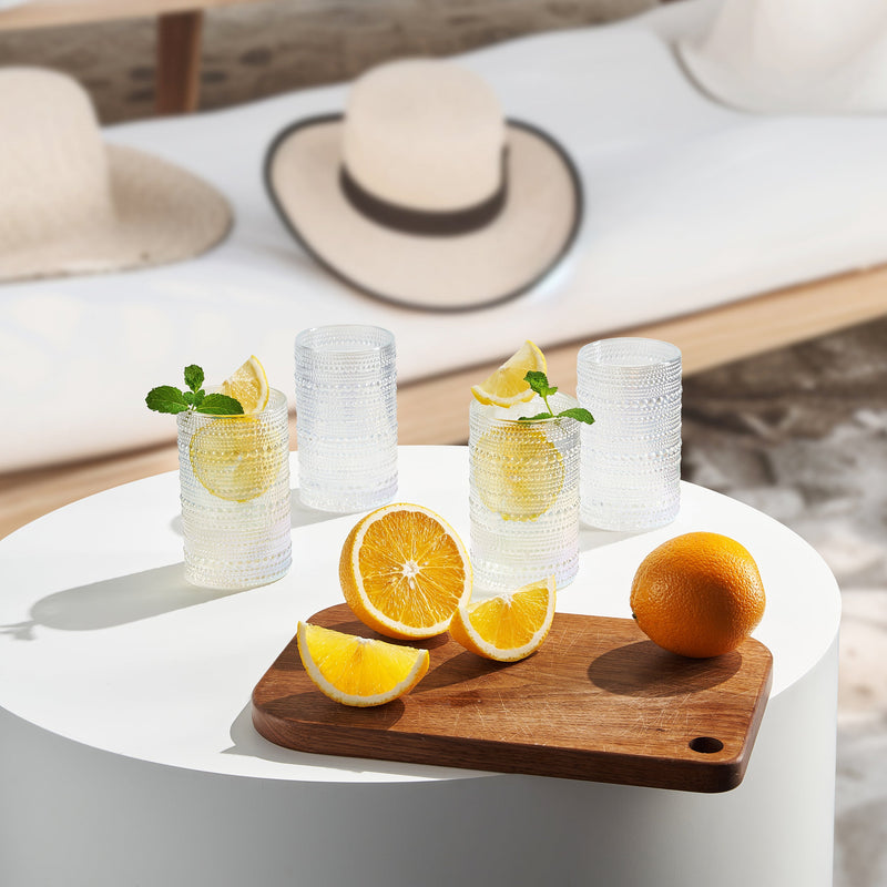 Vintage-inspired hobnail glassware styled in bar collection