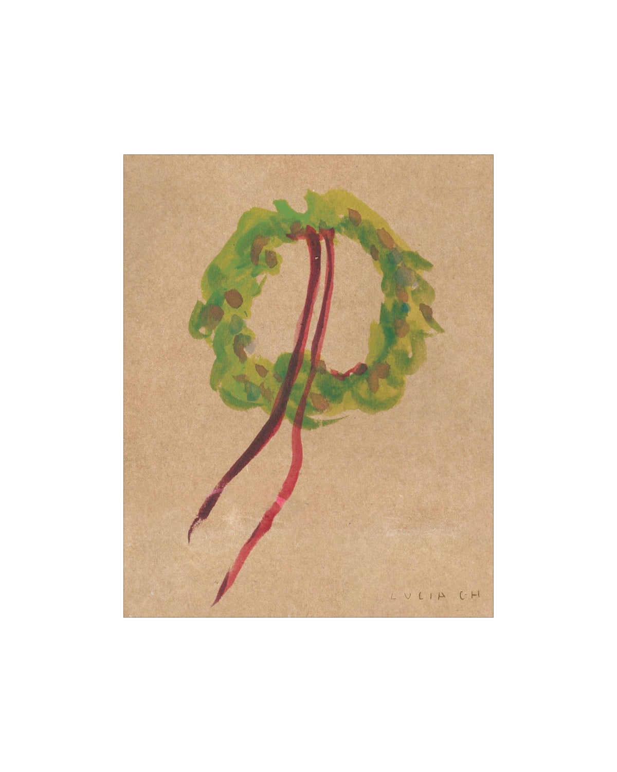 Wreath II watercolor wreath with red ribbons art print, view 3