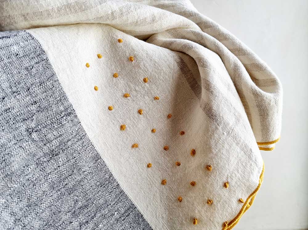 Handcrafted Linen Throw Blanket with Subtle Stripe 50" x 70"