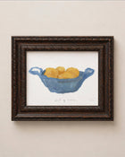 Bowl of Lemons still life art print, lemons in a blue bowl