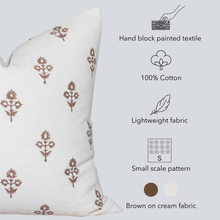 Mia Floral Block Printed Pillow Cover | Brown