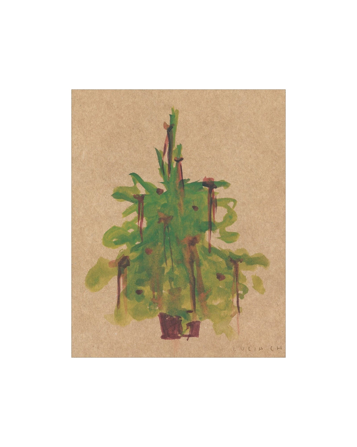 Holiday Tree watercolor Christmas tree art print, view 2