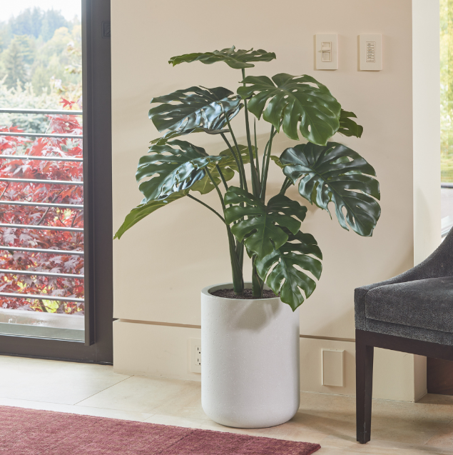 Indoor Artificial Monstera tree in gray planter for living room