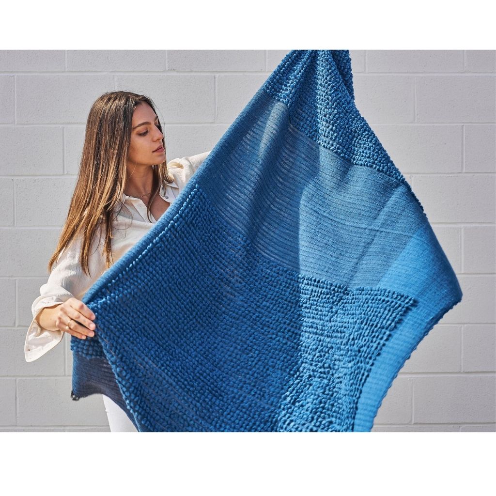 Macaroon Midnight dark blue textured merino handloom throw – One Affirmation