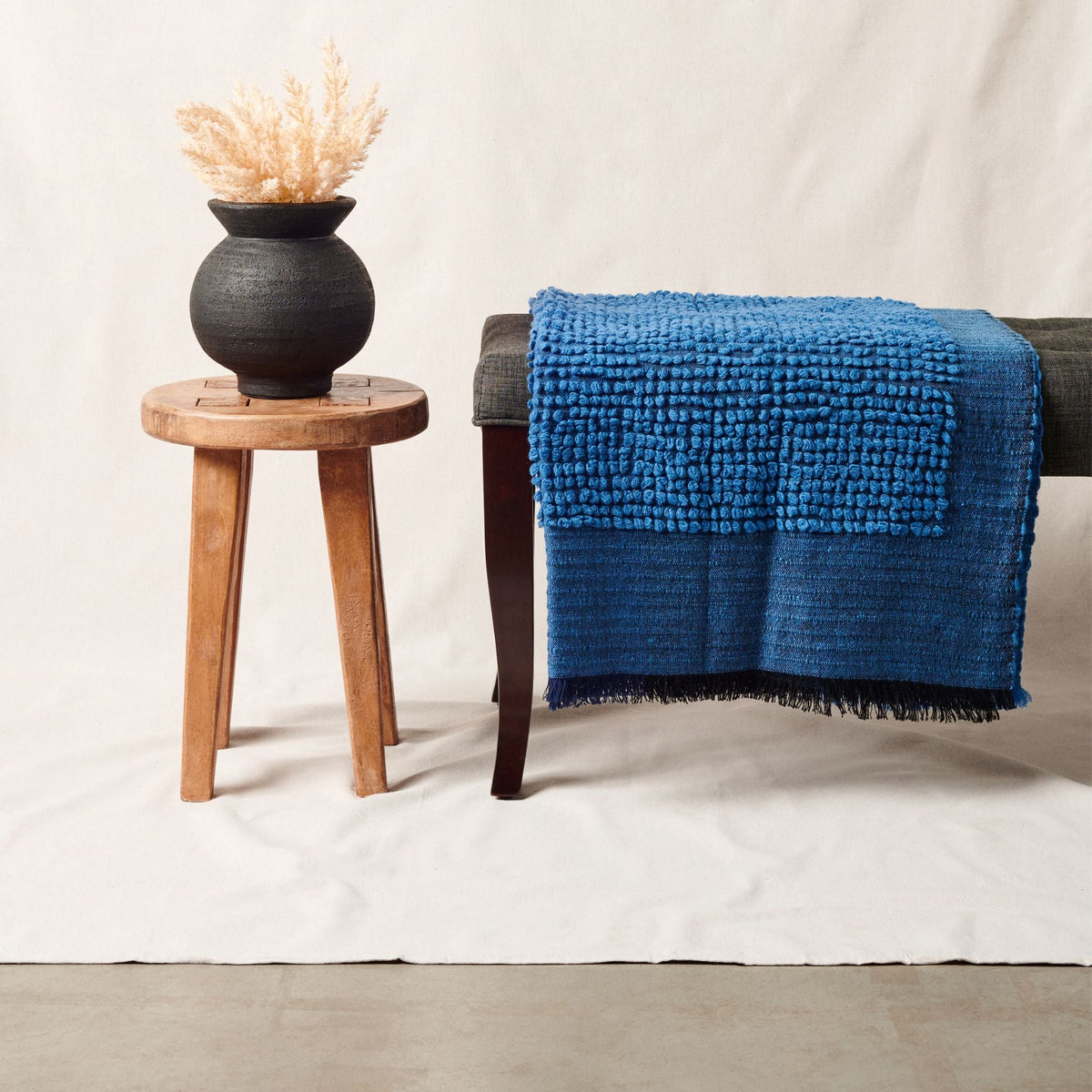 Macaroon Midnight dark blue textured merino handloom throw – One Affirmation