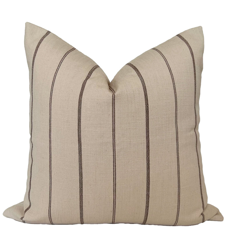 Cream and Brown Farmhouse Stripe Pillow Cover