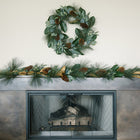 Artificial magnolia eucalyptus pinecone wreath for holiday and year-round décor