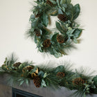 Elegant faux magnolia eucalyptus pine wreath
