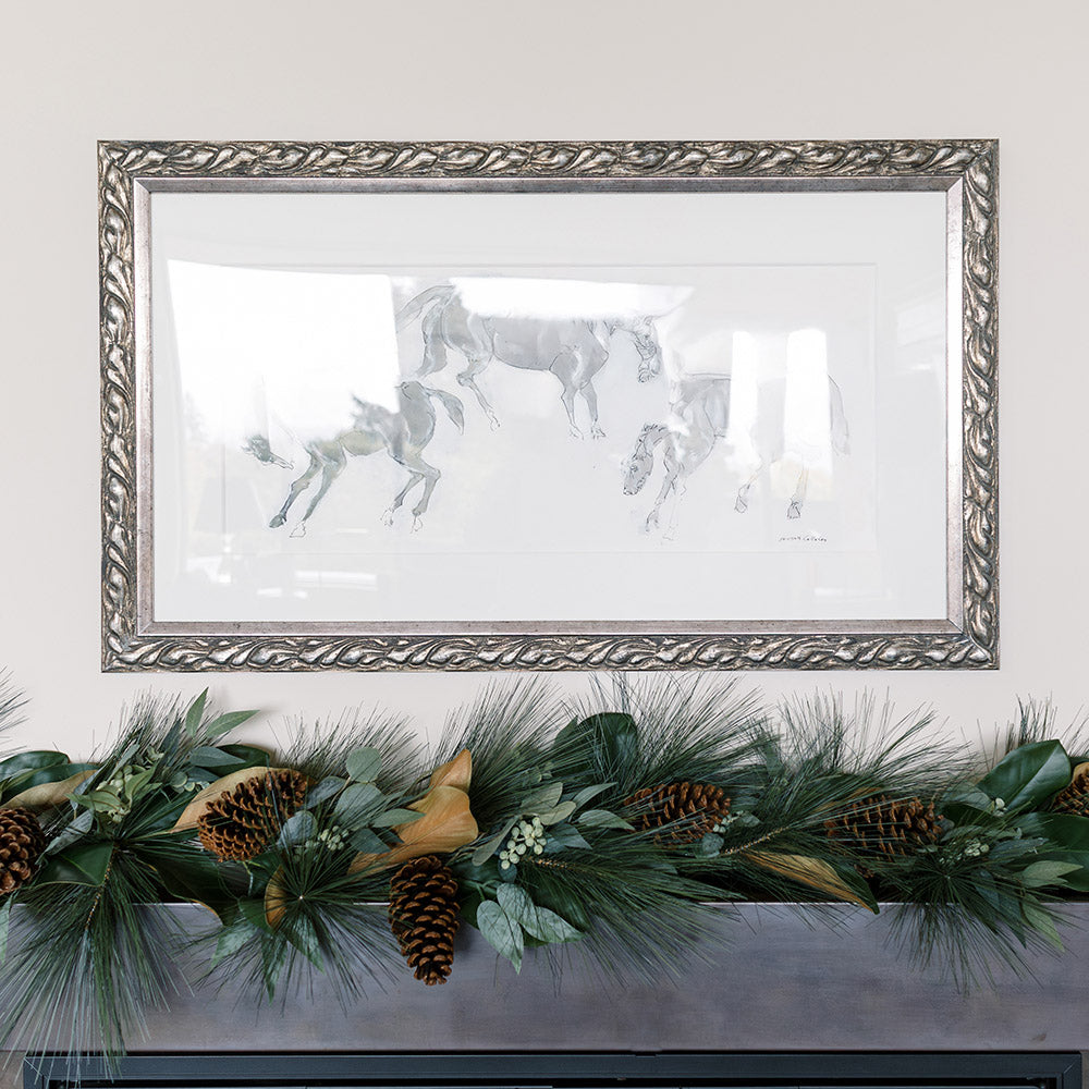 Rustic holiday garland with pinecones and pine needles