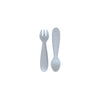 ezpz Mini Utensils spoon and fork set displayed on toddler plate