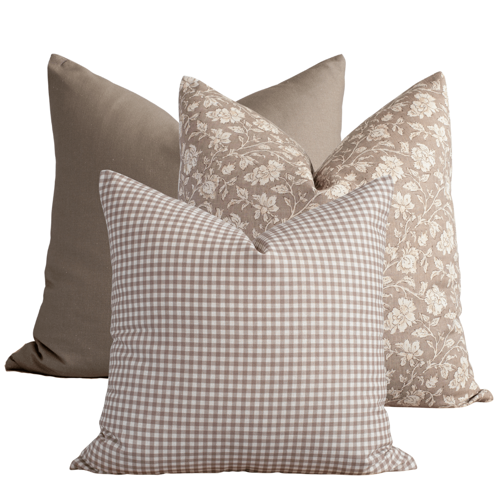 Oakley taupe floral pillow combination, set of three pillow covers
