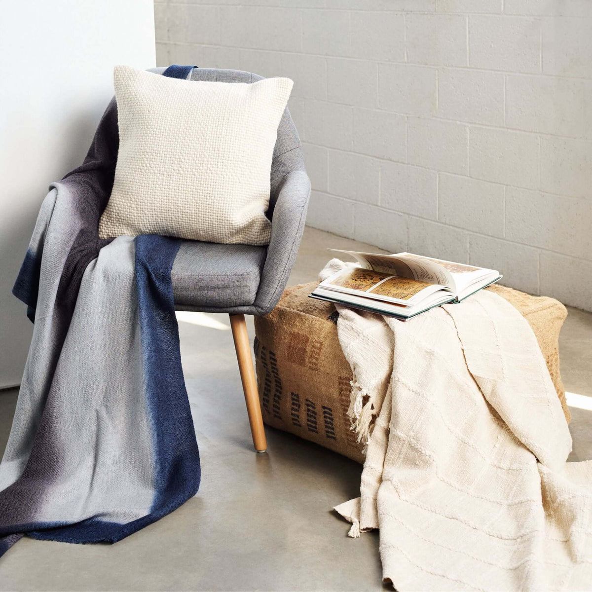 Sea Shell white textured checks handloom cotton throw – One Affirmation