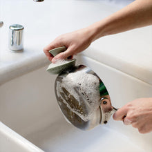 Fun mushroom-shaped cleaning sponge styled by sink