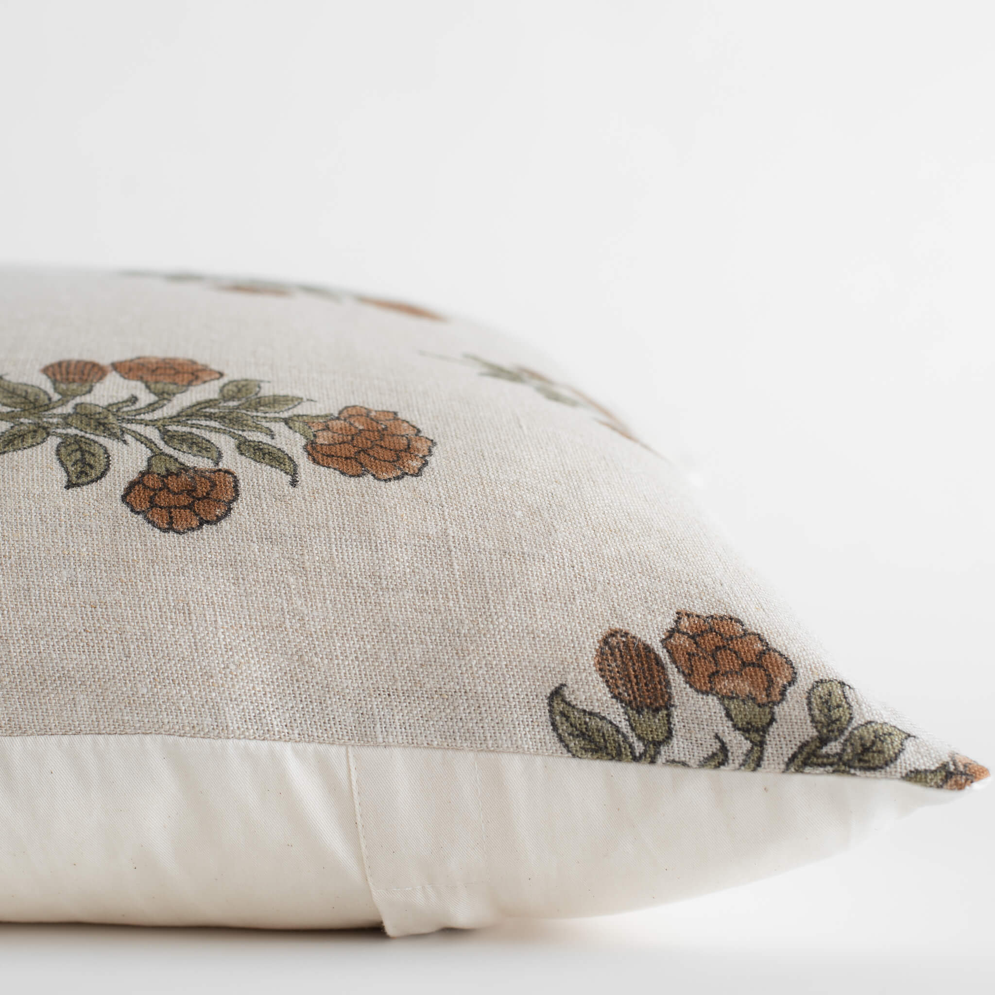 Margot Floral Block Printed Pillow Cover | Mustard, Green