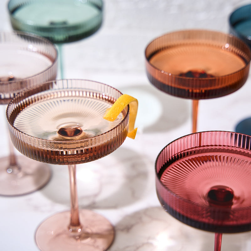 Tonal Ribbed Champagne Coupe Cocktail Glassware – Set of 6