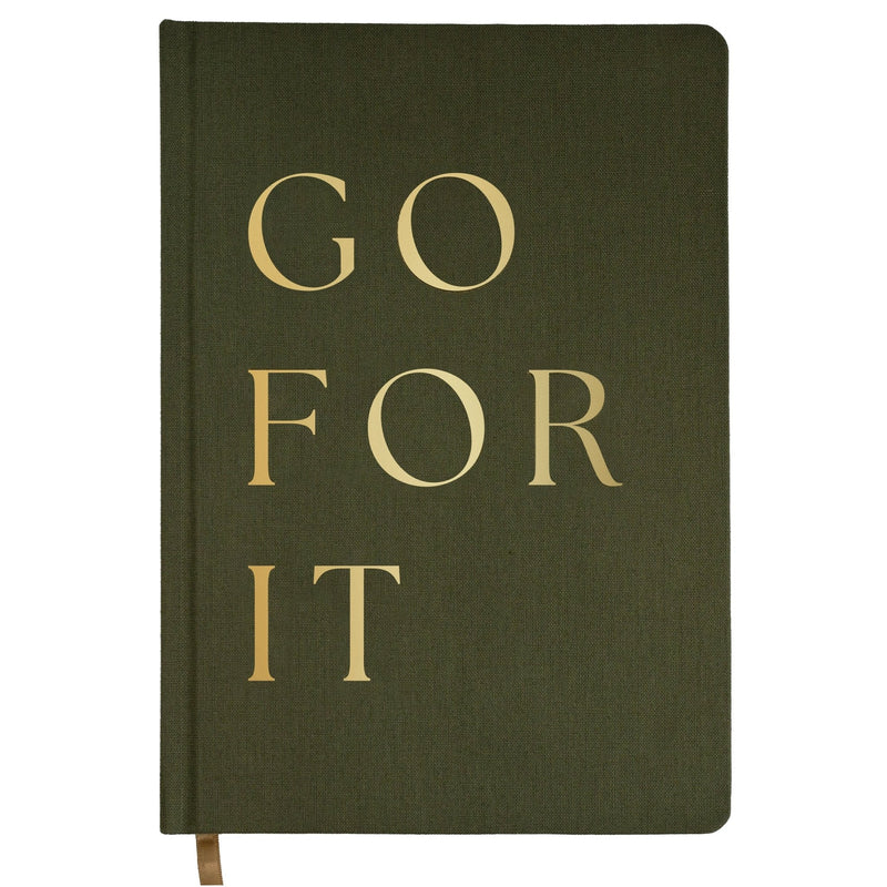 Go For It olive fabric journal with gold foil cover