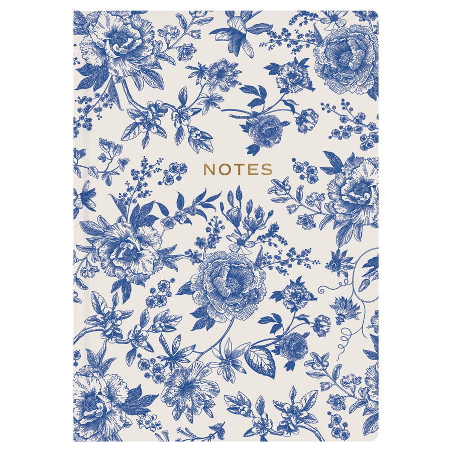Blue Delft Notes Journal with floral hardcover and gold foil
