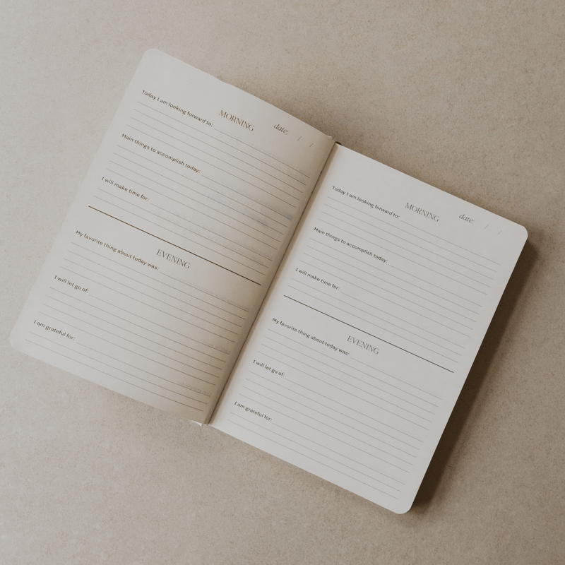 Daily five-minute striped mindfulness journal with prompts
