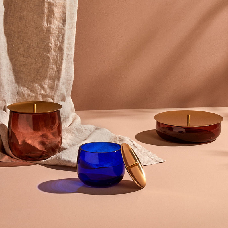 Sebastian Herkner cobalt glass container with brass top