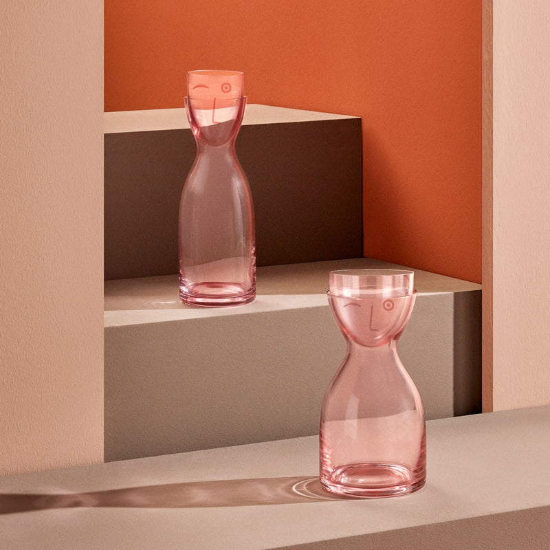 Face motif winking eye carafe and cup set by Erdem Akan