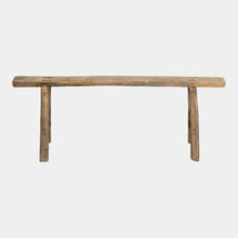 Slim antique elm bench for entryway or bedroom decor