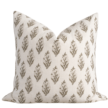 Rosalie Floral Block Printed Pillow Cover | Brown, Green