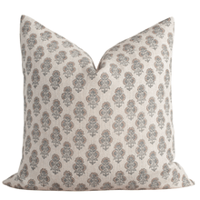 Calla Floral Block Printed Pillow Cover | Light Brown, Blue, Sage Green