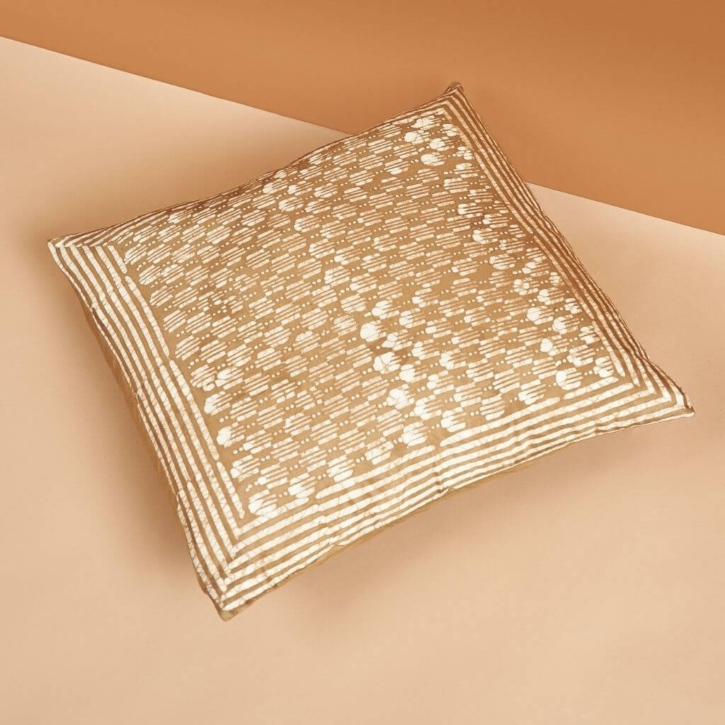 Oasis Gold wax block print mulberry silk pillow cover, 20x20 – One Affirmation